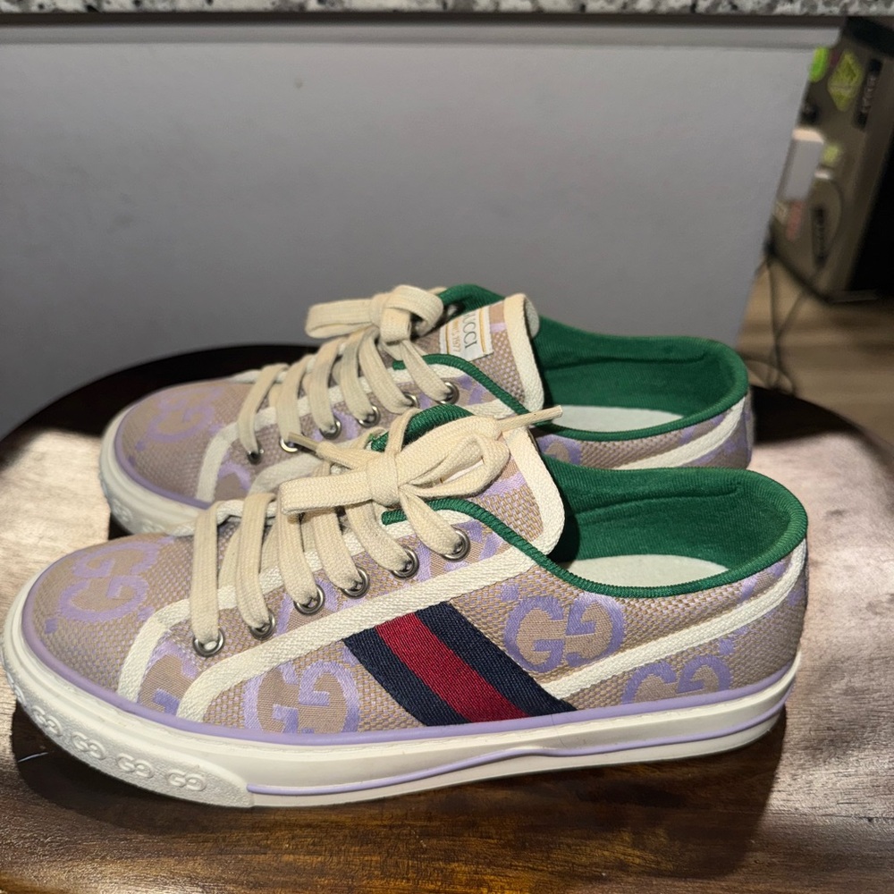 Gucci Cream and Green Retro Sneakers